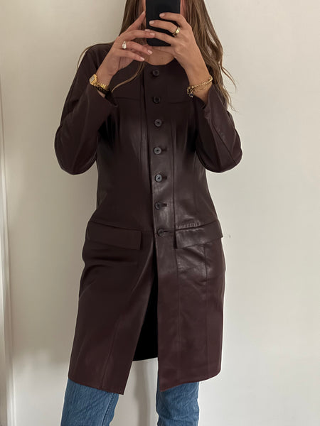Vintage Chanel Fall 1999 Burgundy Leather Coat