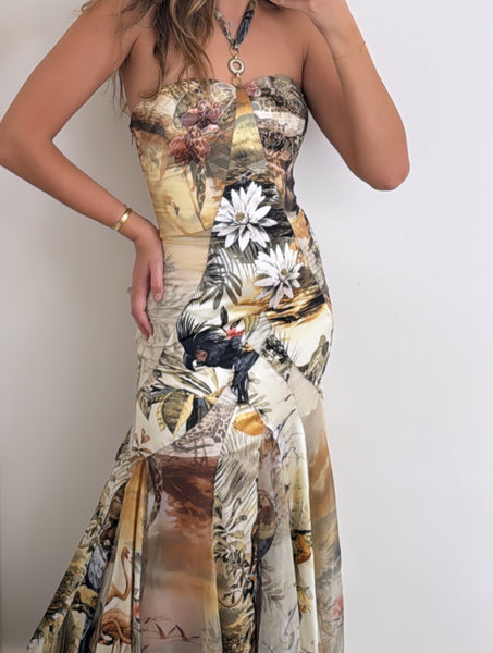 Vintage Roberto Cavalli Class Jungle Print Silk Gown