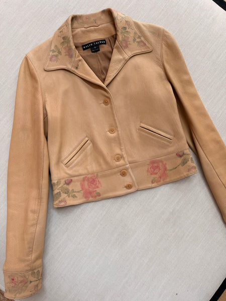 Vintage Ralph Lauren Rose Painted Leather Jacket