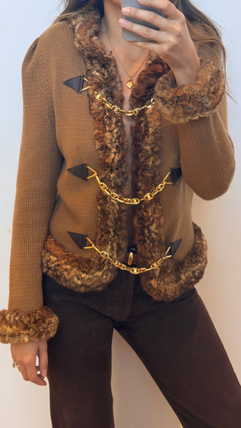 Vintage Céline A/W 2000 Brown Cashmere Orylag Trim Triomphe Chain Jacket
