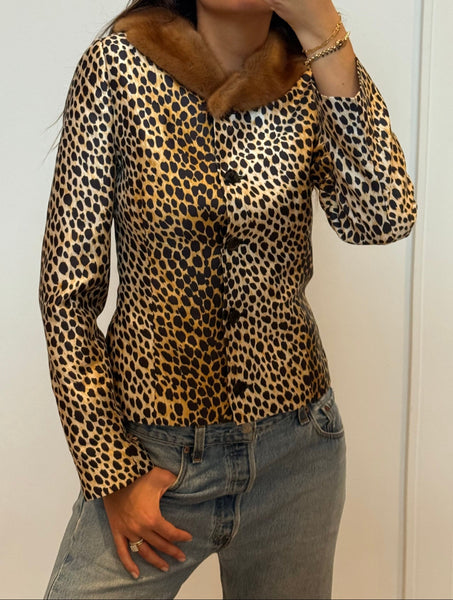 Vintage Dolce & Gabbana 1992 Cheetah Print Mink Fur Collar Jacket