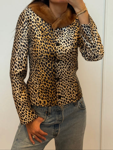 Vintage Dolce & Gabbana 1992 Cheetah Print Mink Fur Collar Jacket