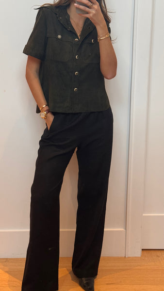 Chanel S/S 2015 Suede Dark Green Top