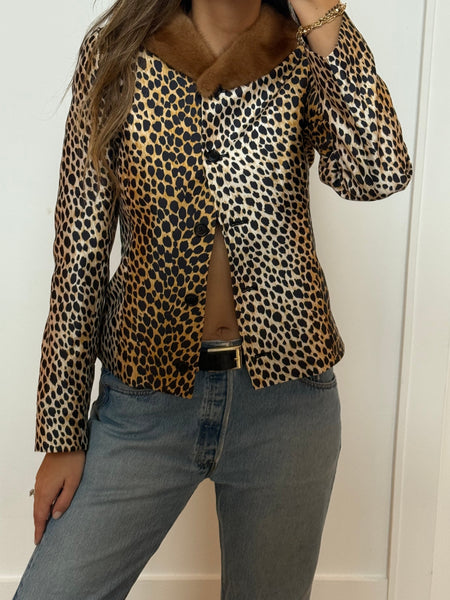 Vintage Dolce & Gabbana 1992 Cheetah Print Mink Fur Collar Jacket