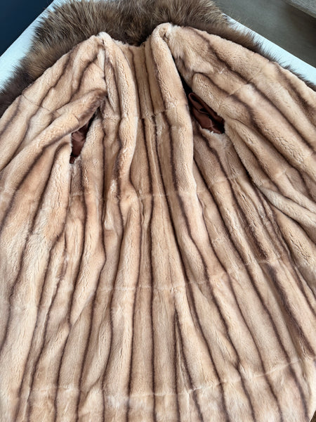 Vintage Brown Leather Fox Trim Wrap Coat
