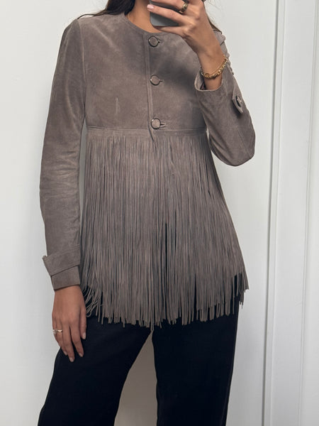 Vintage Plein Sud Gray Suede Fringe Jacket