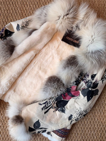 Vintage Roberto Cavalli F/W 2008 Hand-Painted Fox Trim Fur Lined Jacket