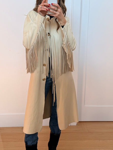 Ralph Lauren Ivory Leather Fringe Coat