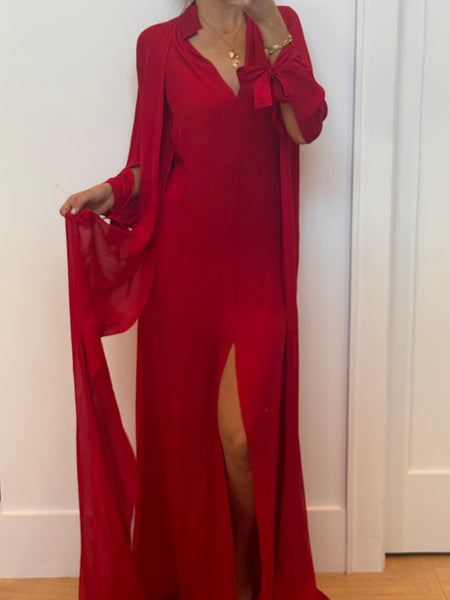 Juan Carlos Obando Red Silk Maxi Dress