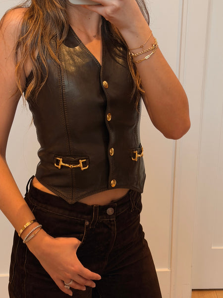Vintage 1970s Céline Brown Leather Vest
