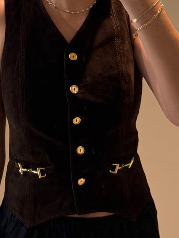 Vintage 1970s Céline Brown Suede Vest