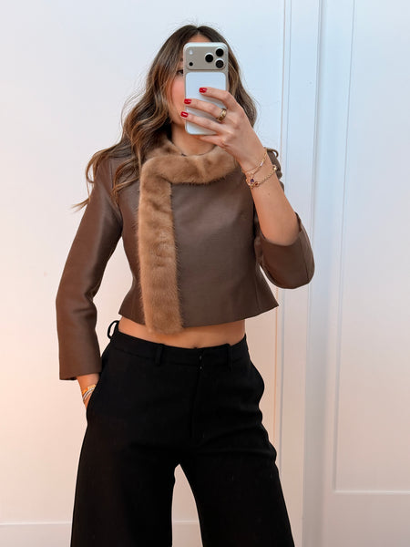 Vintage Satin Cropped Mink Trim Jacket
