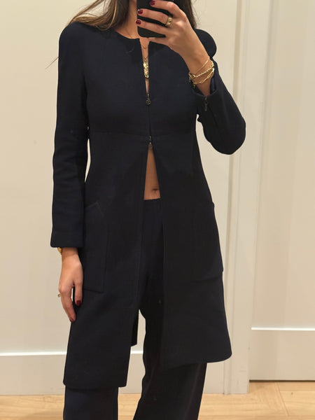 Vintage Chanel Navy Blue Crêpe Maxi Jacket