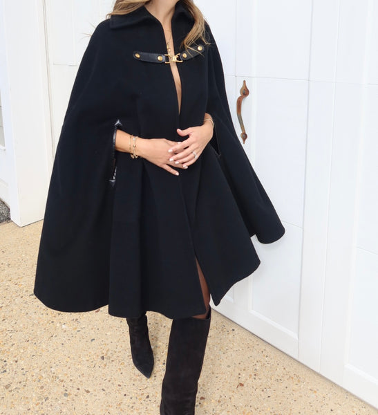 1970s Céline Wool Triomphe Buckle Cape