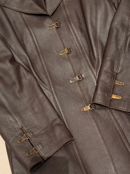 Vintage 90s Chanel Brown Leather Coat