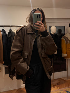 Vintage Oversized Brown Leather Bomber