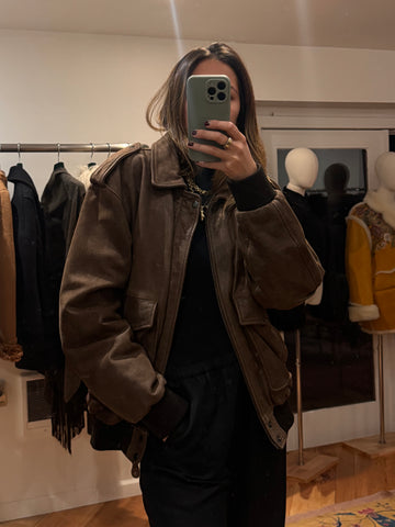 Vintage Oversized Brown Leather Bomber