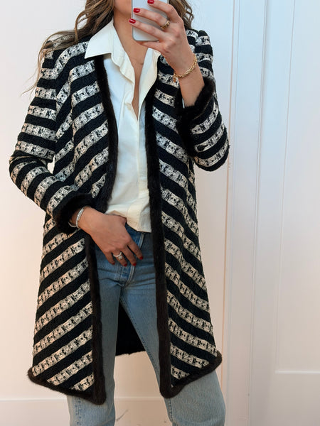 Vintage Chanel Mink Trim Tweed Coat
