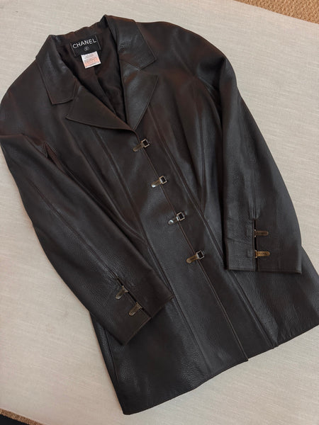 Vintage 90s Chanel Brown Leather Coat