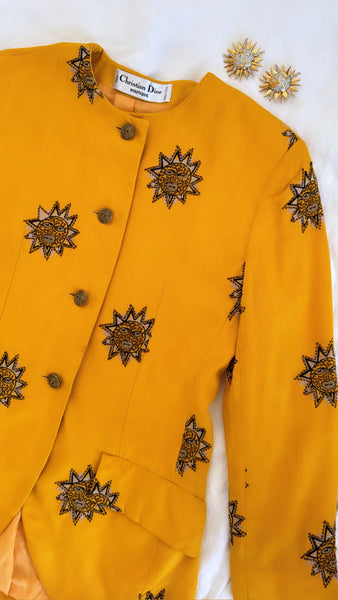 Vintage 1970s Christian Dior Sunburst Yellow Jacket