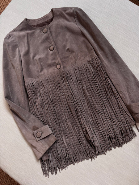 Vintage Plein Sud Gray Suede Fringe Jacket