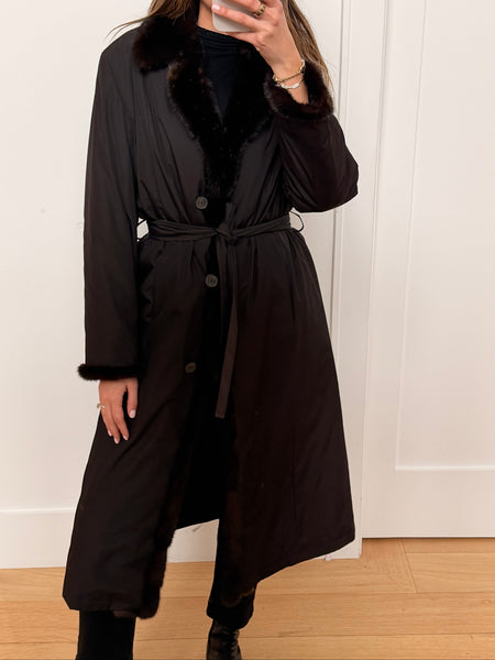 Vintage Black Coat with Mink Trim