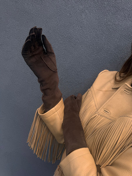 Vintage 1950s Hermès Couture Brown Suede Gloves