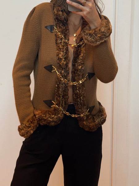 Céline A/W 2000 Brown Cashmere Orylag Trim Triomphe Chain Jacket