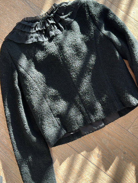 Vintage Black Boucle Ruffle Collar Jacket