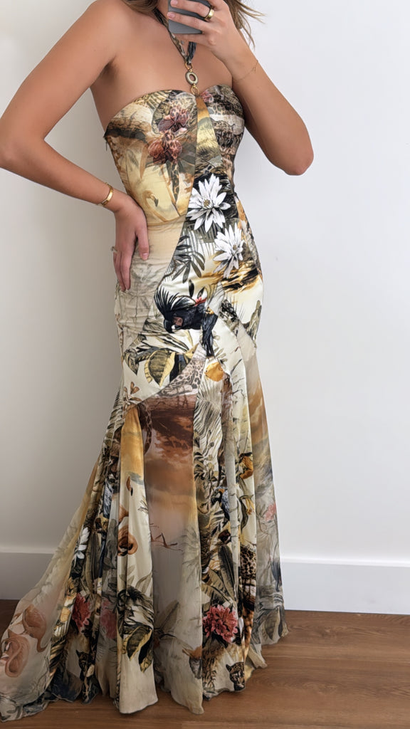 Vintage Roberto Cavalli Class Jungle Print Silk Gown NN VINTAGE Vintage Roberto Cavalli Class Jungle Print Silk Gown NN VINTAGE