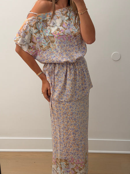 Vintage Floral Silk Top & Skirt Set