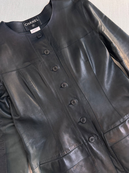 Vintage Chanel Black Leather Coat