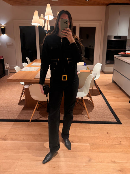 1990s Chanel Black Moto Jacket with Gold Buckle