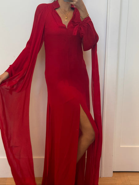 Juan Carlos Obando Red Silk Maxi Dress