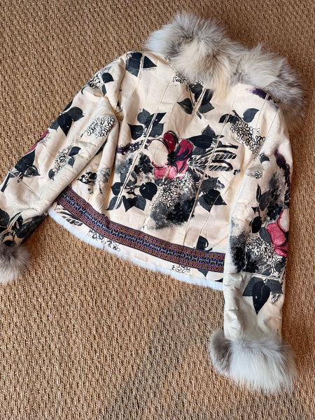 Vintage Roberto Cavalli F/W 2008 Hand-Painted Fox Trim Fur Lined Jacket