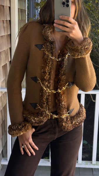 Vintage Céline A/W 2000 Brown Cashmere Orylag Trim Triomphe Chain Jacket