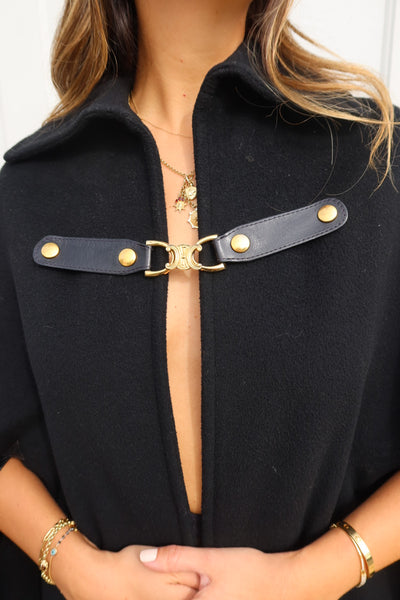 1970s Céline Wool Triomphe Buckle Cape