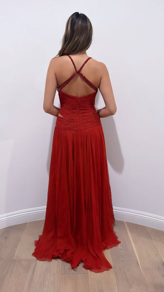 Vintage Roberto Cavalli Red Silk Chiffon Gown