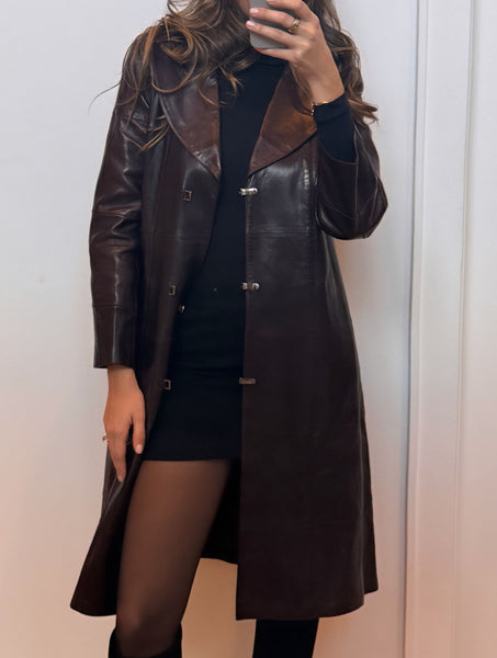 Chanel Fall 2000 Burgundy Leather Coat