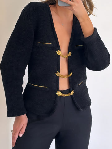 Vintage Celine Cardigan with Gold Chain Closure