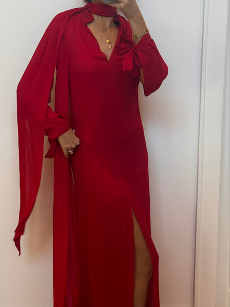Juan Carlos Obando Red Silk Maxi Dress