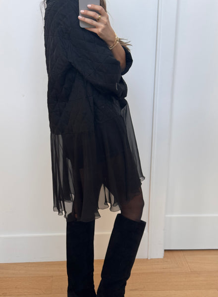 Chanel Spring 2013 Runway Quilted & Chiffon Black Jacket