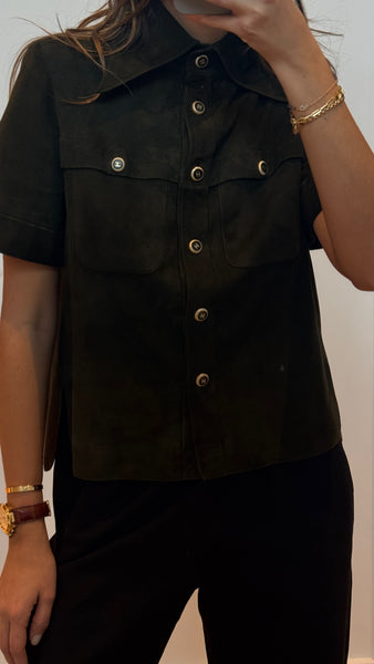 Chanel S/S 2015 Suede Dark Green Top