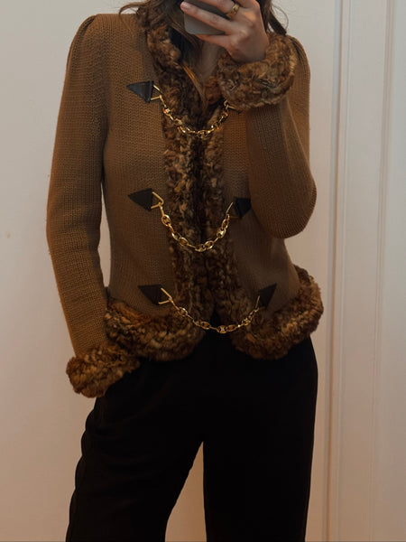 Céline A/W 2000 Brown Cashmere Orylag Trim Triomphe Chain Jacket