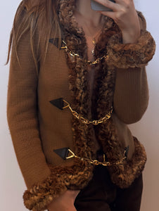 Vintage Céline A/W 2000 Brown Cashmere Orylag Trim Triomphe Chain Jacket
