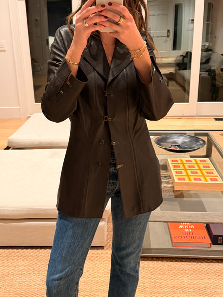 Vintage 90s Chanel Brown Leather Coat