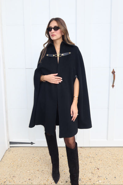 1970s Céline Wool Triomphe Buckle Cape