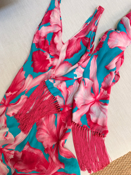 Vintage Céline S/S 2004 Runway Hibiscus Print Dress & Scarf Set