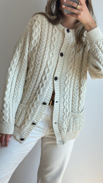 Vintage Ivory Fisherman Knit Cardigan