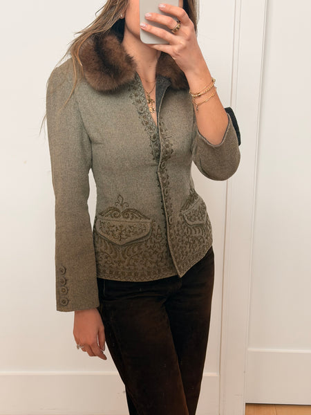 Vintage Oscar de la Renta Embroidered Fur Collar Jacket